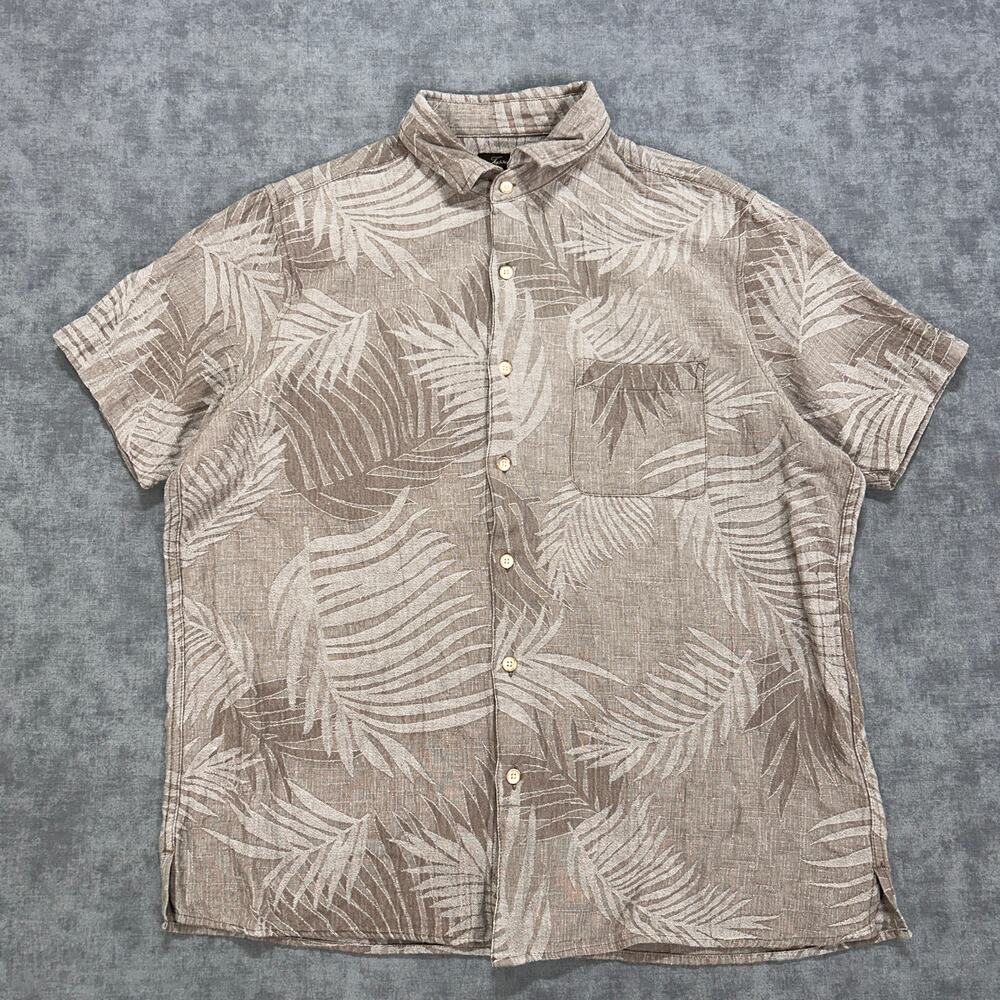 Tasso Elba Fern Leaf Jacquard Shirt 38183 Mens Large Silk Linen Button Down